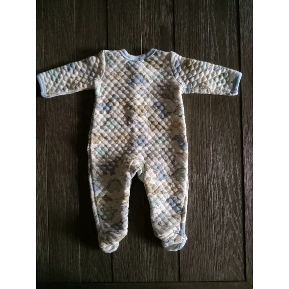 Little Beginnings Quilted 1 Piece Sleeper 3-6 Months off white w/ dinosaur print - Picture 9 of 10